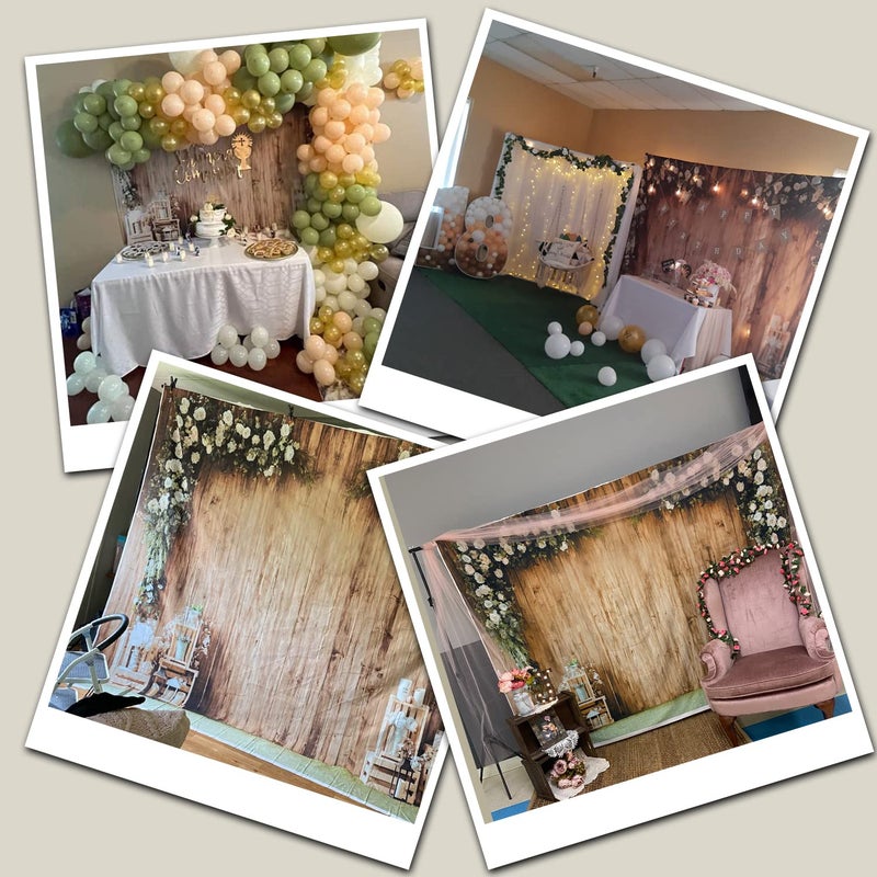 DASHAN 8x6ft Polyester Wedding Backdrop Rustic Floral Flower Wood Wall Backdrop Bridal Shower Reception Ceremony Valentine's Day Photography Background Proposal Party Kids Birthday Party Photo Prop - Image 4